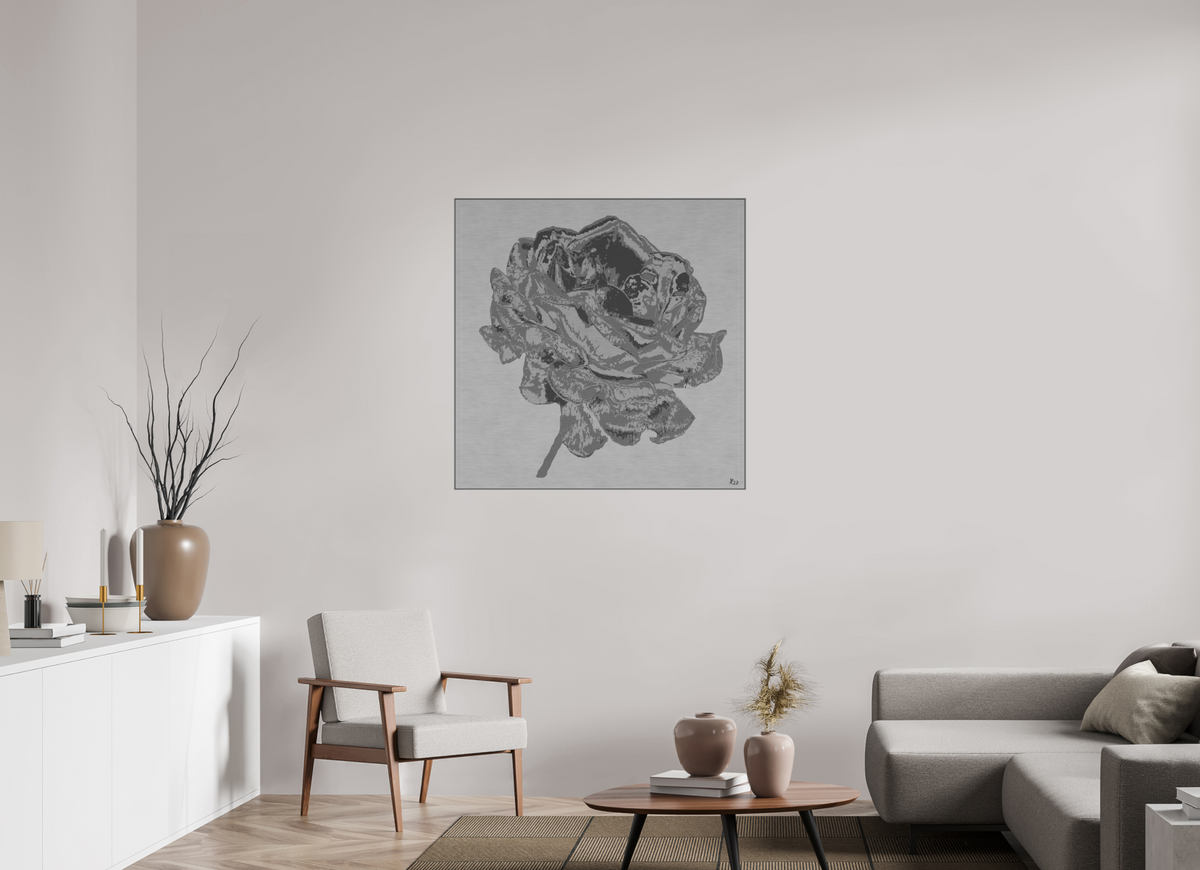 100 x 100 cm, Alu Dibond gebürstet, ArtBox Profiltiefe 25mm Silber 312 Silberne Rose