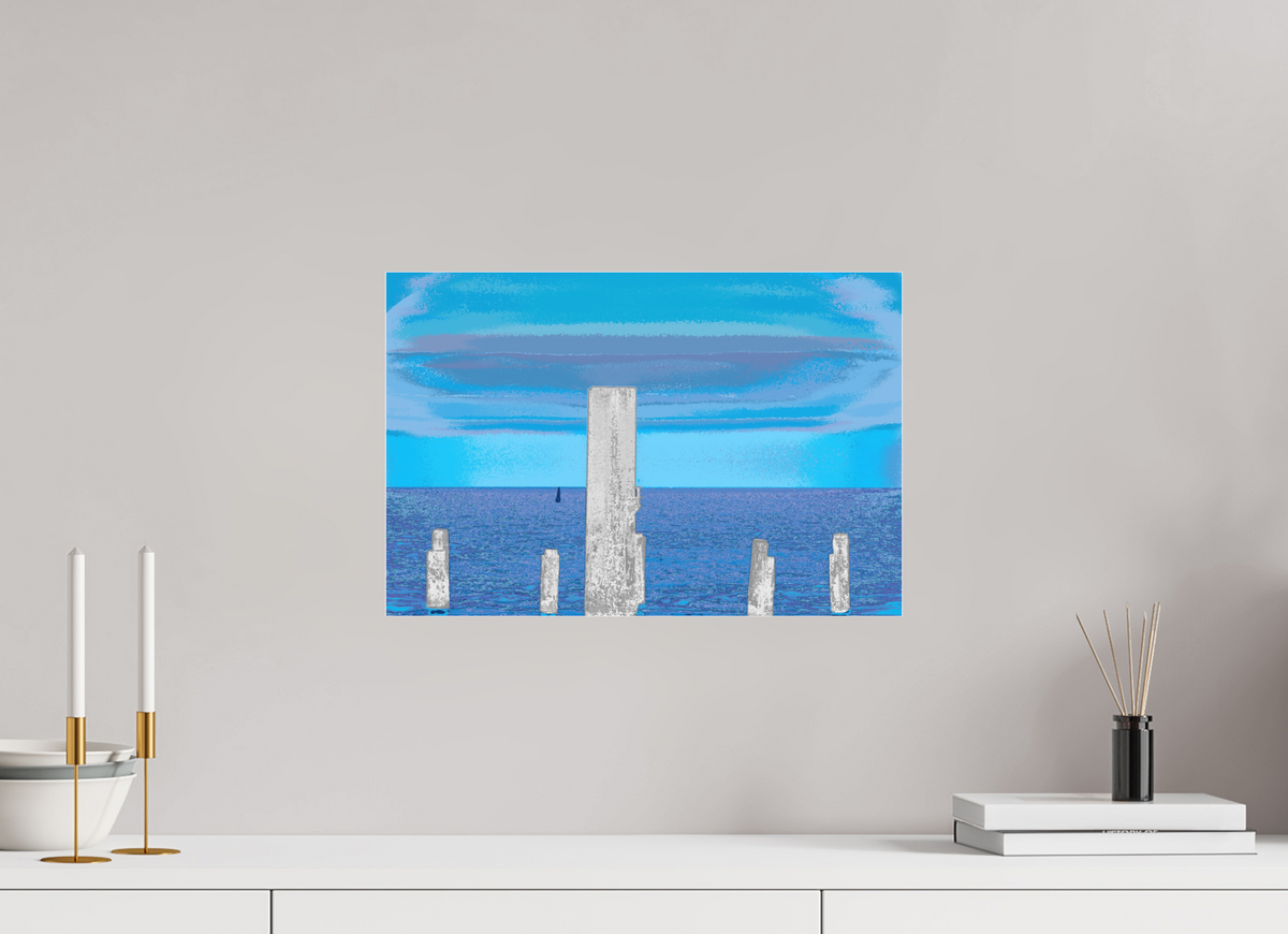 45 x 30 cm, Foto-Abzug hinter Acrylglas matt 720 Pfähle im Meer