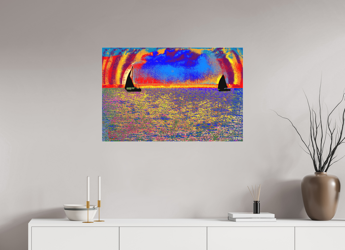 90 x 60 cm, Foto-Abzug hinter Acrylglas matt 755 Zwei Segel im Meer