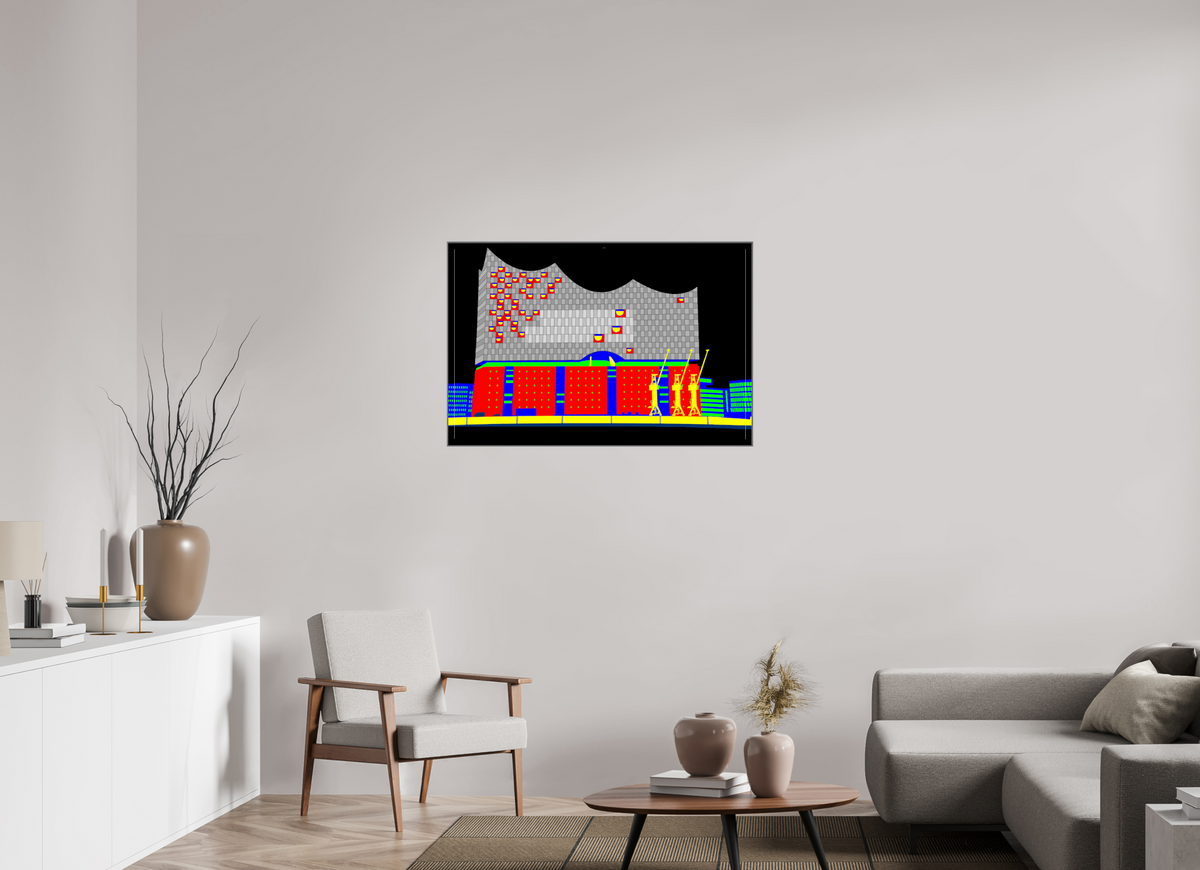 105 x 70 cm, Acryl Bild, ArtBox Rahmen Silber Tiefe 25mm 750 Elbphilamonie