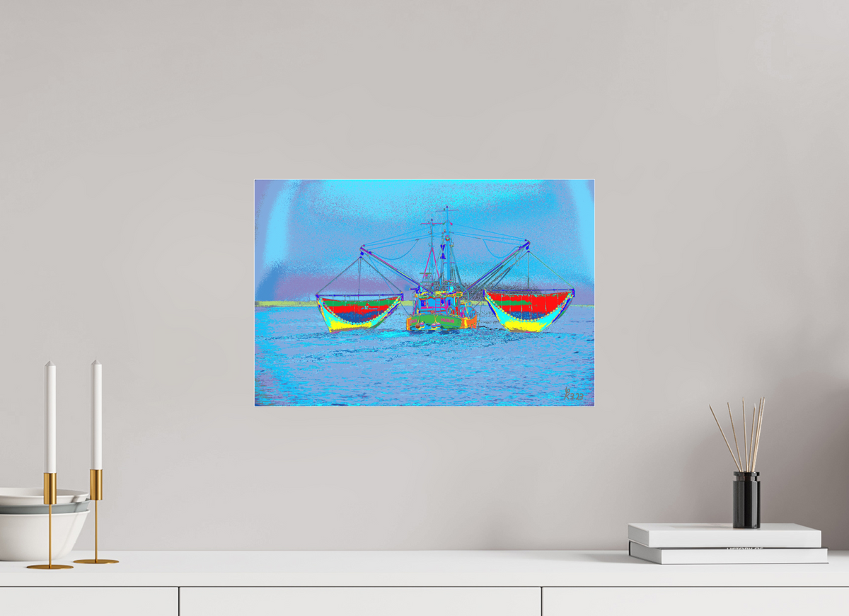 45 x 30 cm, Foto-Abzug hinter Acrylglas matt 741 Krabbenfischerboot in der Nordsee