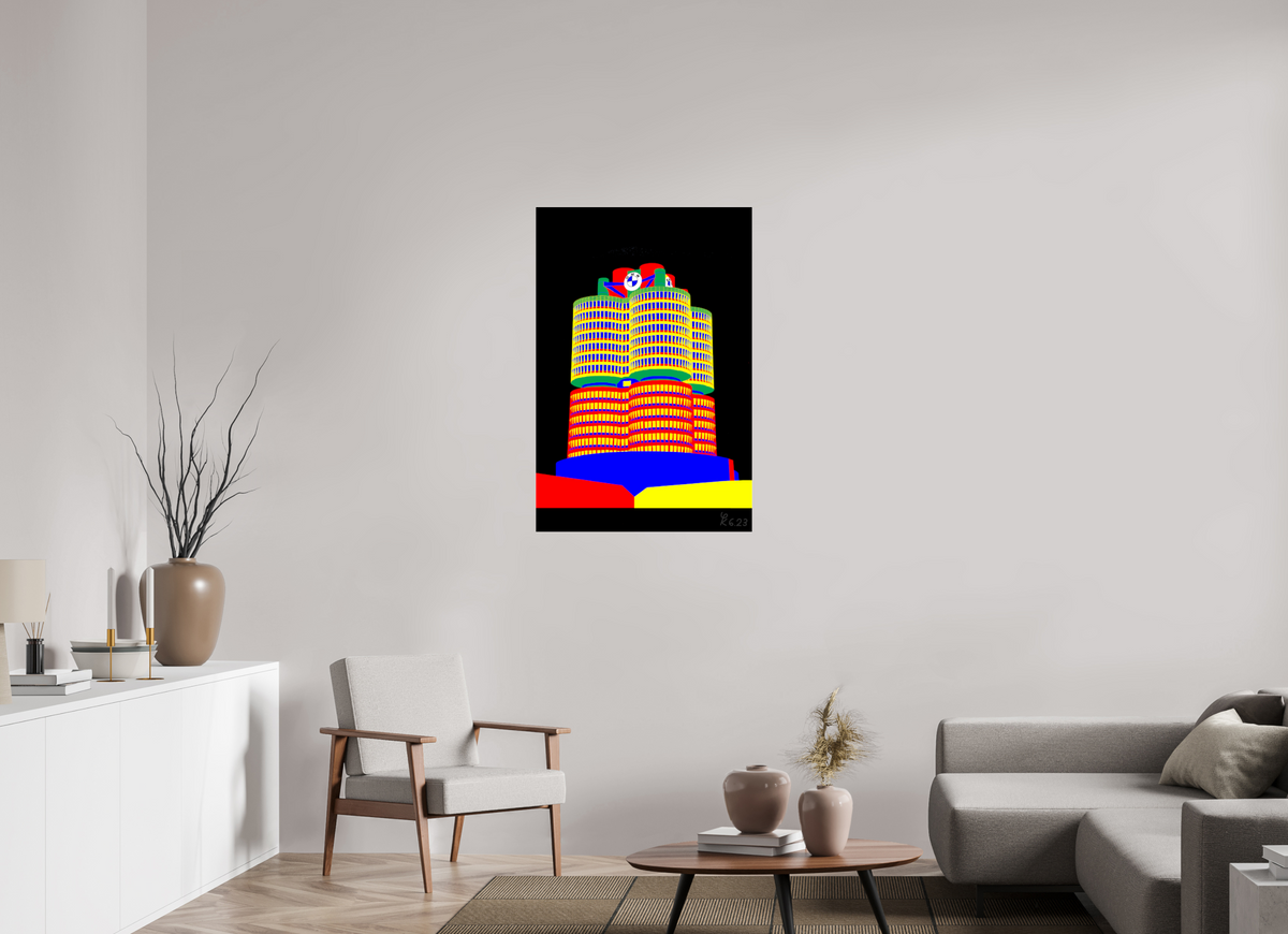 70 x 105 cm, Photo Print Under Acrylic Glass 751 BMW Tower – Pop Art
