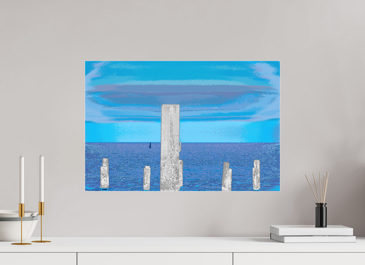 60 x 40 cm, Foto-Abzug hinter Acrylglas matt 720 Pfähle im Meer