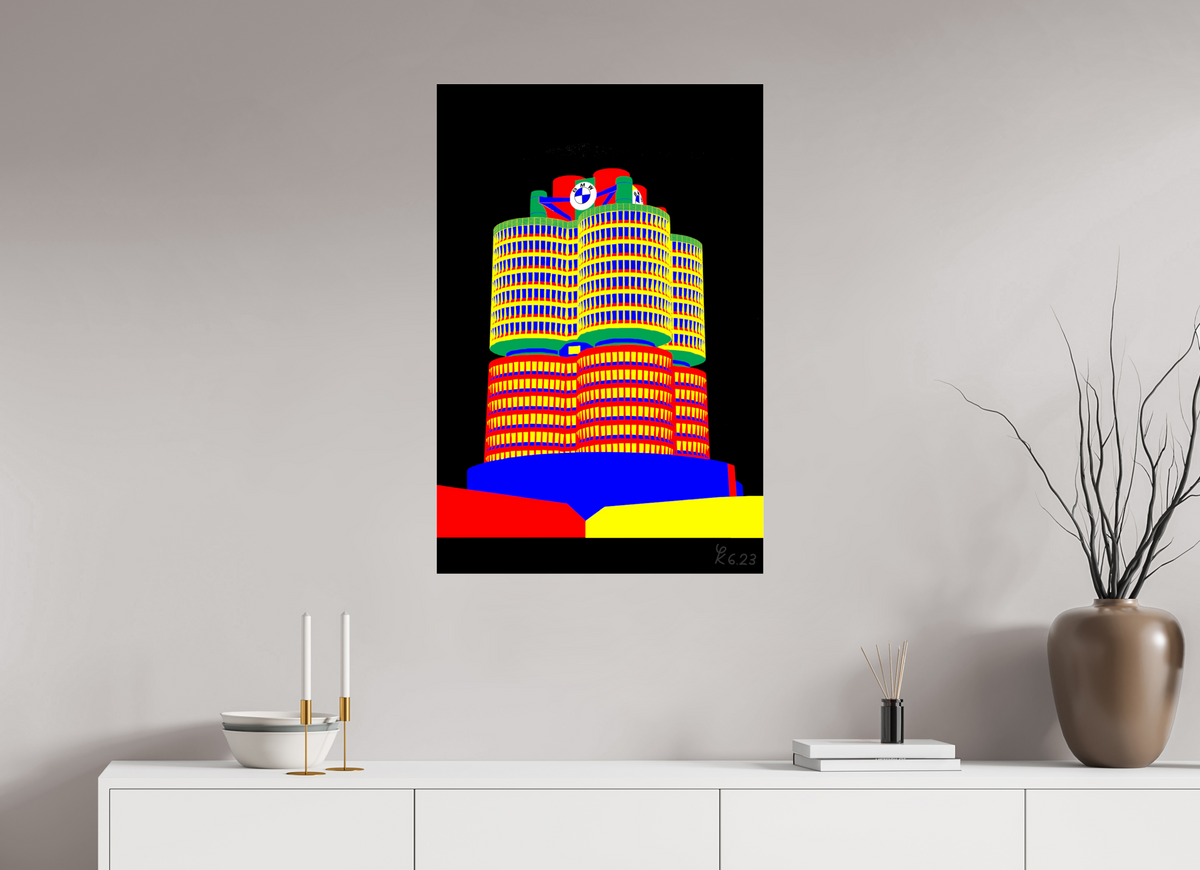 60 x 90 cm, Photo Print Under Acrylic Glass 751 BMW Tower – Pop Art