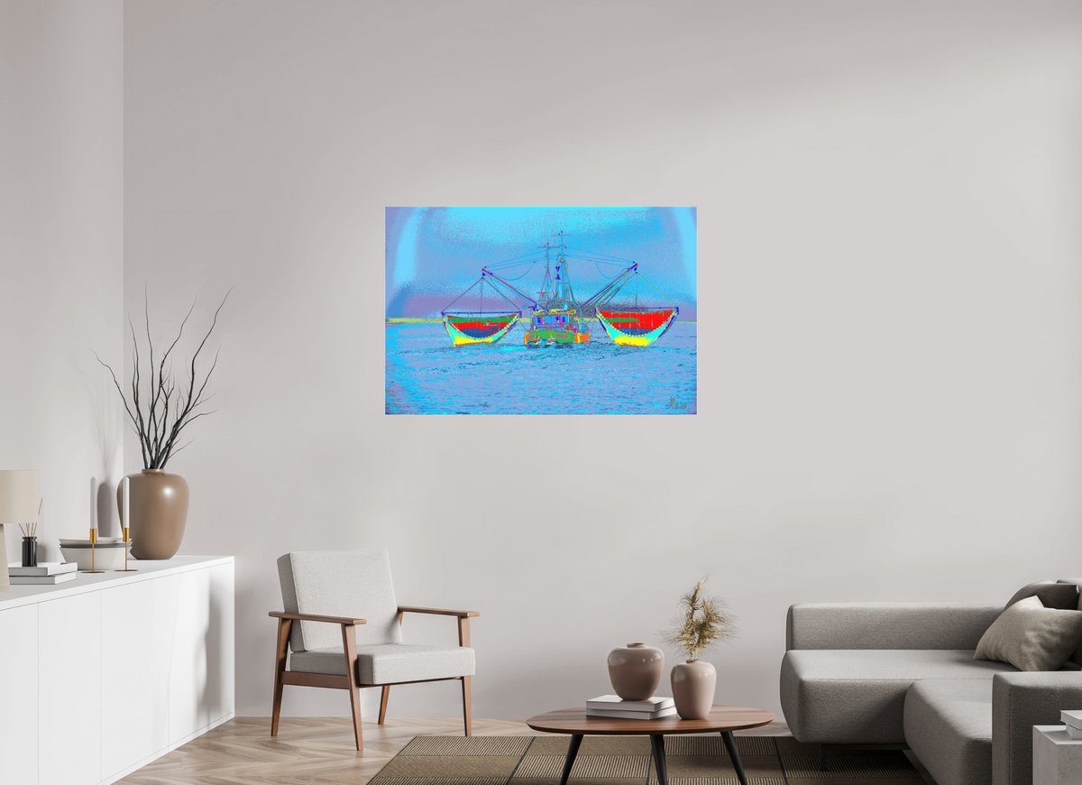 120 x 80 cm, Foto-Abzug hinter Acrylglas matt 741 Krabbenfischerboot in der Nordsee