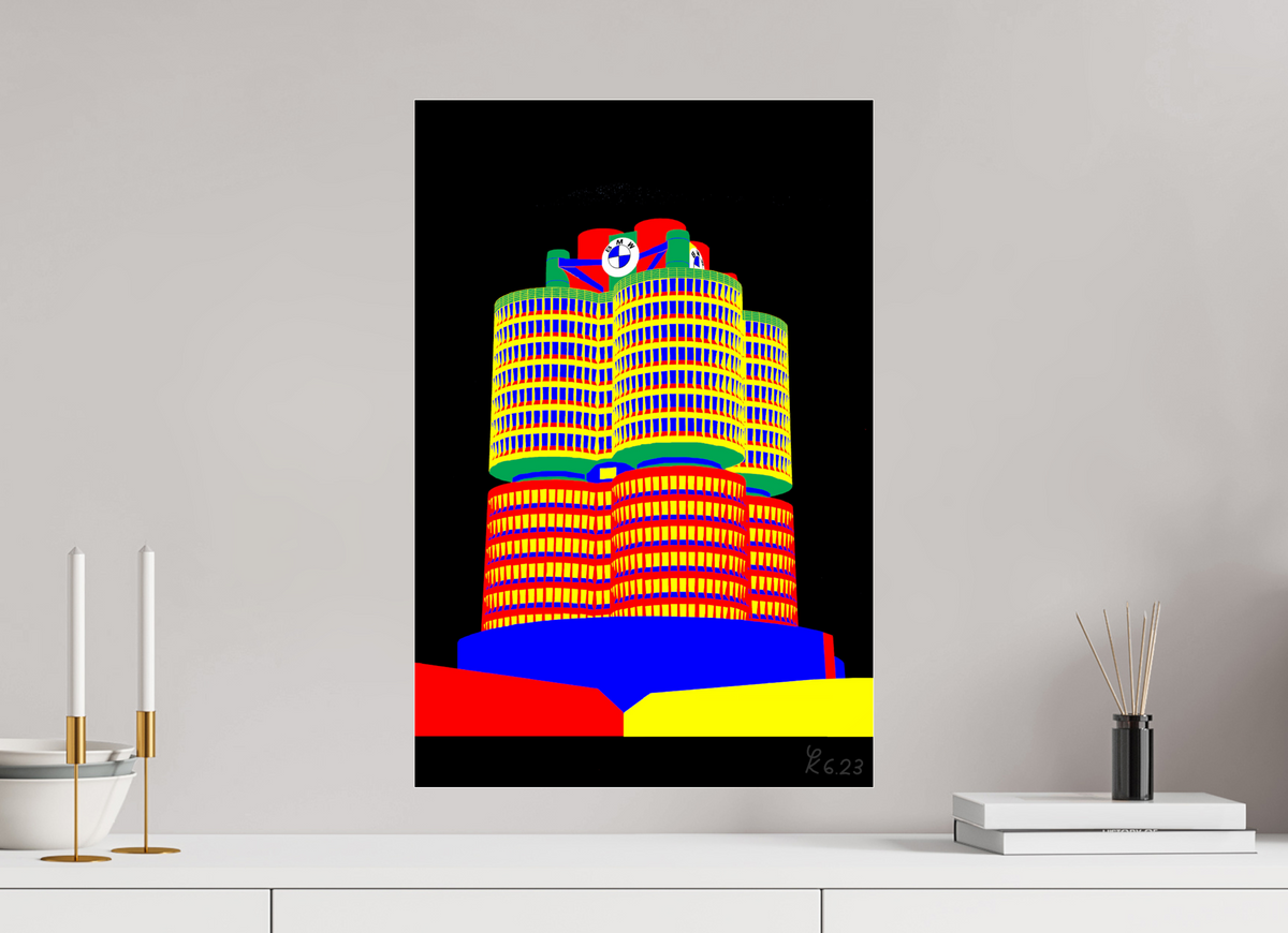 40 x 60 cm, Photo Print Under Acrylic Glass 751 BMW Tower – Pop Art