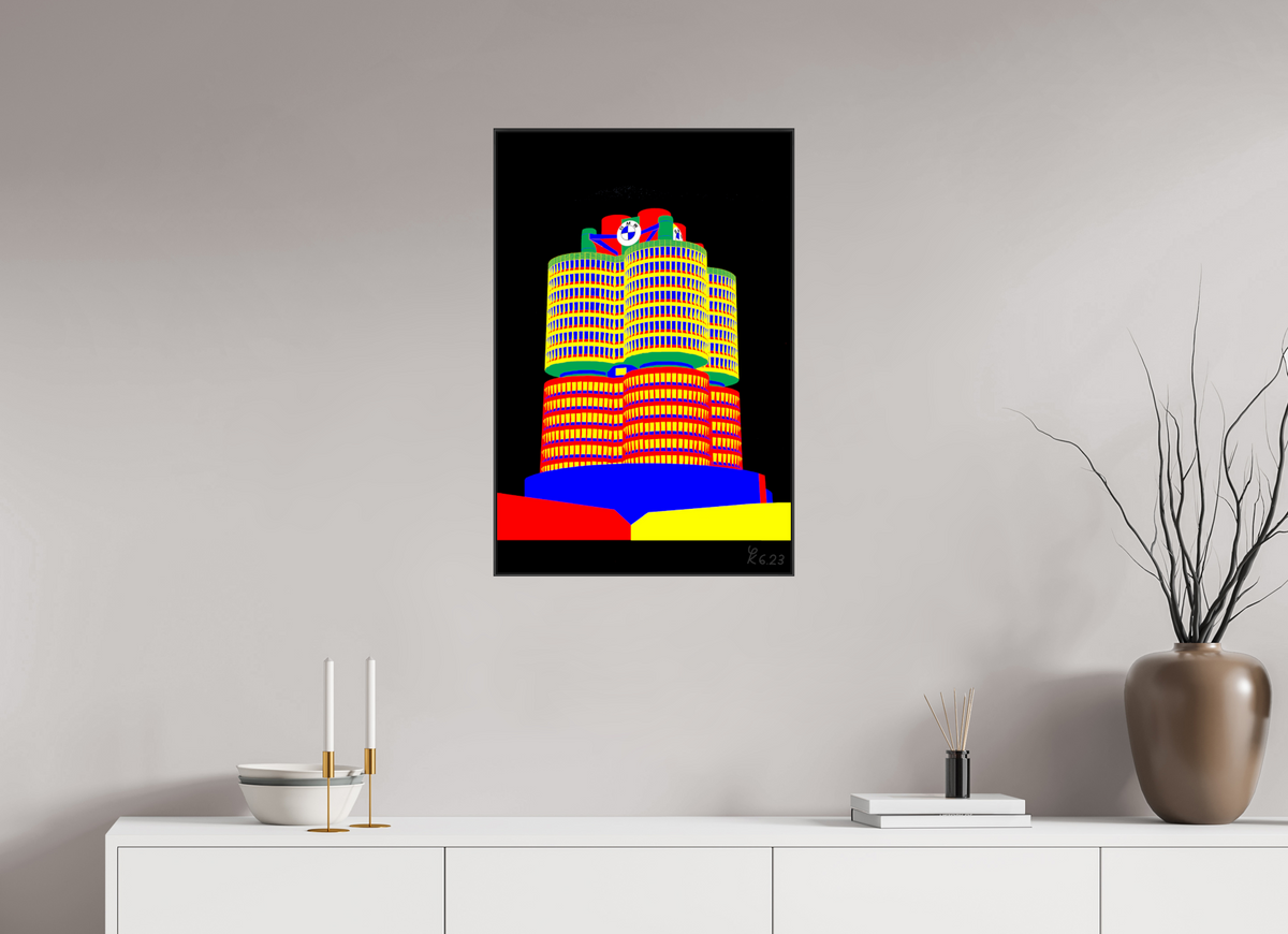 50 x 75 cm, Foto hinter Acryl glänzend ArtBox 25 schwarz 751 BMW Tower – Pop Art Neu Juni 2026