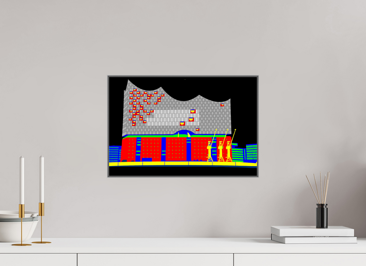 45 x 30 cm, Acryl Bild, ArtBox Rahmen Silber Tiefe 25mm 750 Elbphilamonie