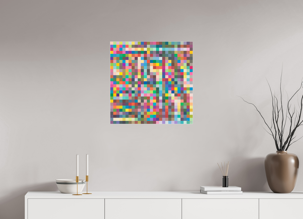 60 x 60 cm, Fotoabzug hinter Acrylglas glänzend, Slim Line silber 099 Pixelteppich