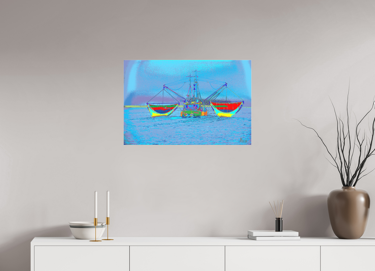 75 x 50 cm, Foto-Abzug hinter Acrylglas matt 741 Krabbenfischerboot in der Nordsee