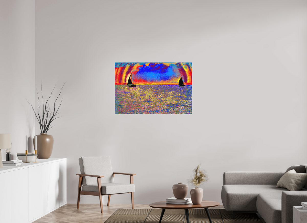 105 x 70 cm, Foto-Abzug hinter Acrylglas matt 755 Zwei Segel im Meer