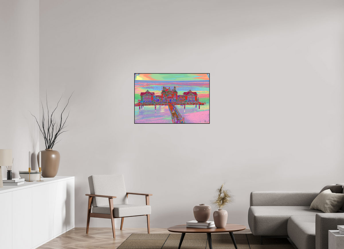 90 x 60 cm, Foto hinter Acryl matt, ArtBox 25mm Profiltiefe schwarz 722 Seebrücke Sellin