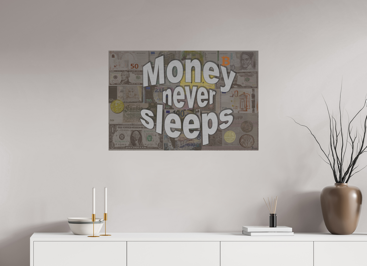 90 x 60 cm, Alu gebü. Money never sleeps