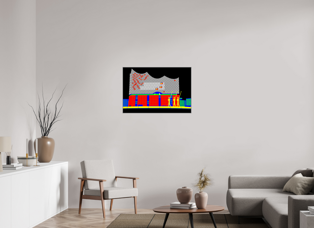90 x 60 cm, Acryl Bild, ArtBox Rahmen Silber Tiefe 25mm 750 Elbphilamonie
