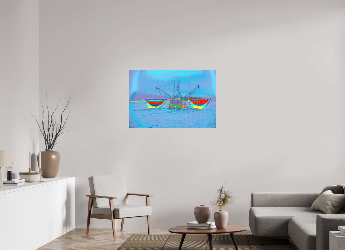 105 x 70 cm, Foto-Abzug hinter Acrylglas matt 741 Krabbenfischerboot in der Nordsee