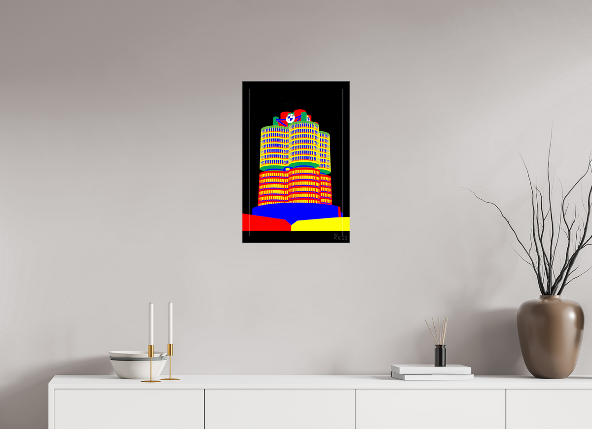 40 x 60 cm, Foto hinter Acryl Glas glänzend, Slim Line schwarz 751 BMW Tower – Pop Art
