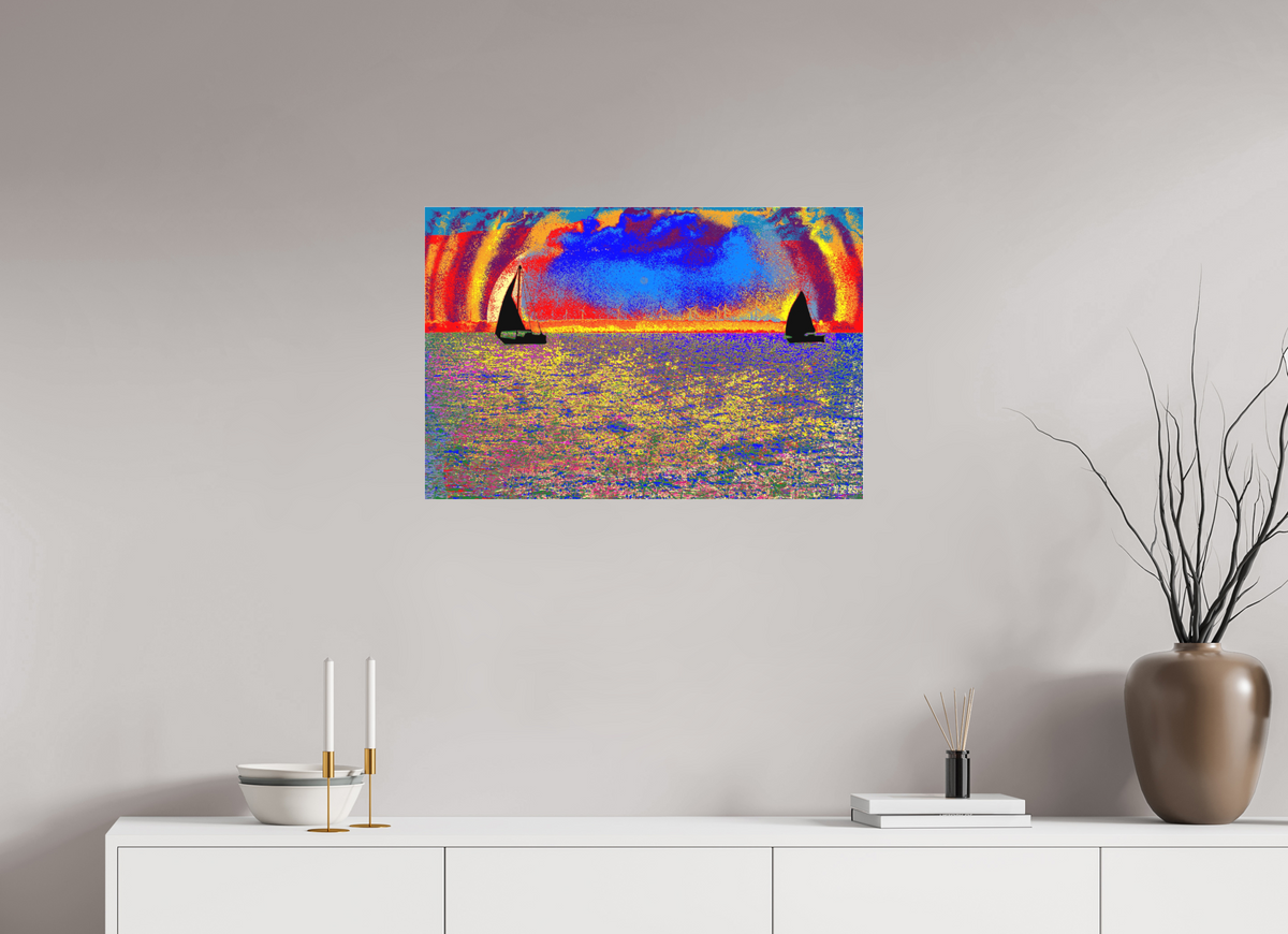 75 x 50 cm, Foto-Abzug hinter Acrylglas matt 755 Zwei Segel im Meer