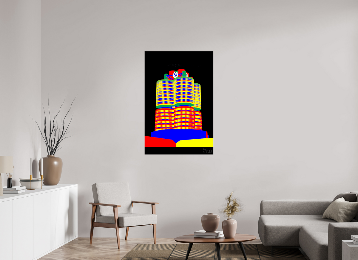 80 x 120 cm, Photo Print Under Acrylic Glass 751 BMW Tower – Pop Art