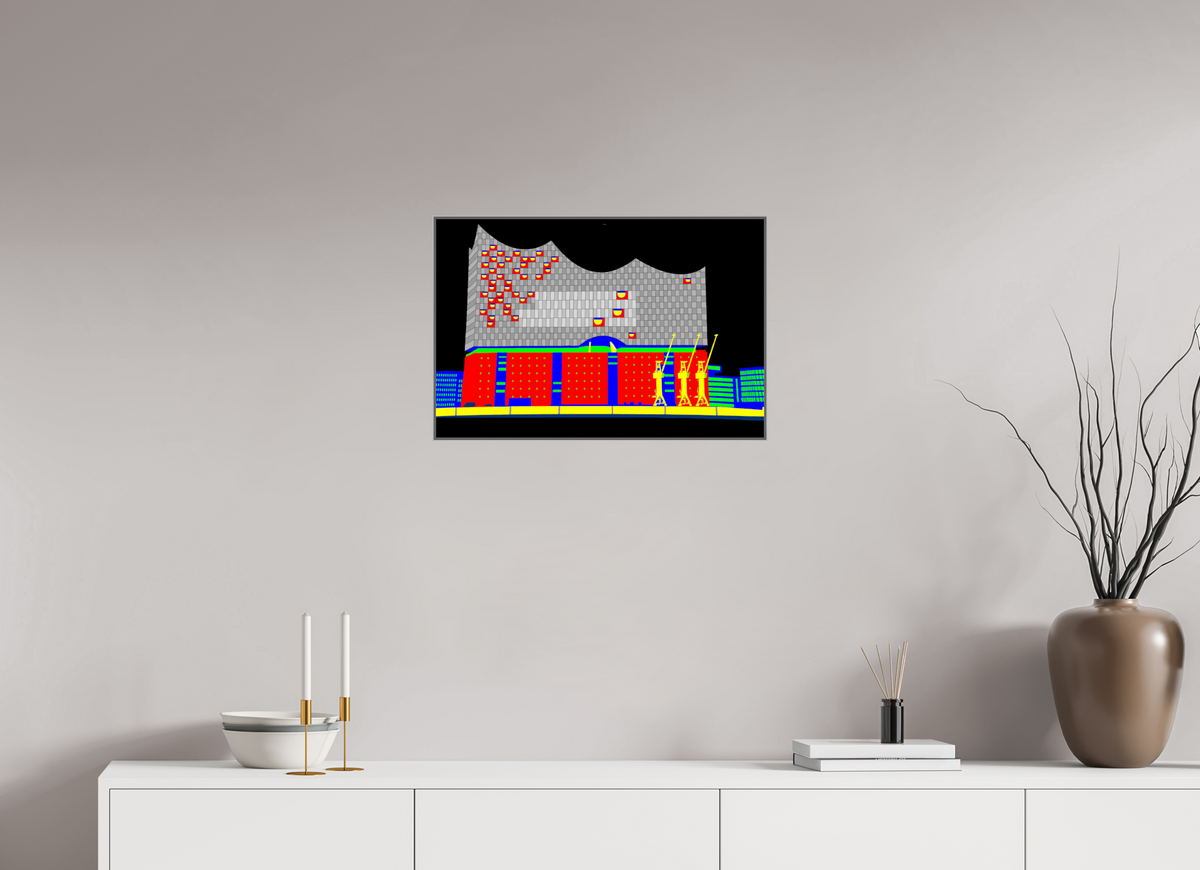 60 x 40 cm, Acryl Bild, ArtBox Rahmen Silber Tiefe 25mm 750 Elbphilamonie