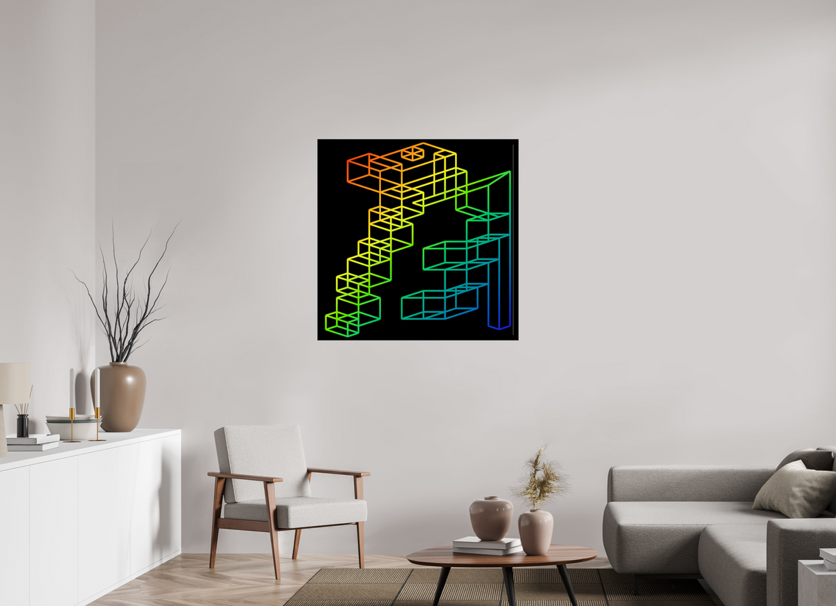 100 x 100 cm, Foto hinter Acryl Glas glänzend, Slim Line schwarz 067 Kubus Kaskade Neu März 2026