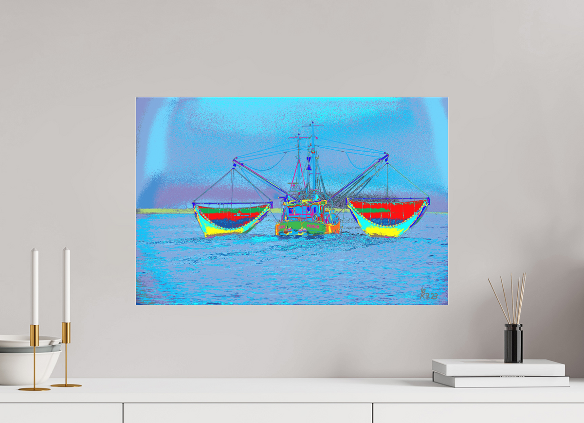 60 x 40 cm, Foto-Abzug hinter Acrylglas matt 741 Krabbenfischerboot in der Nordsee